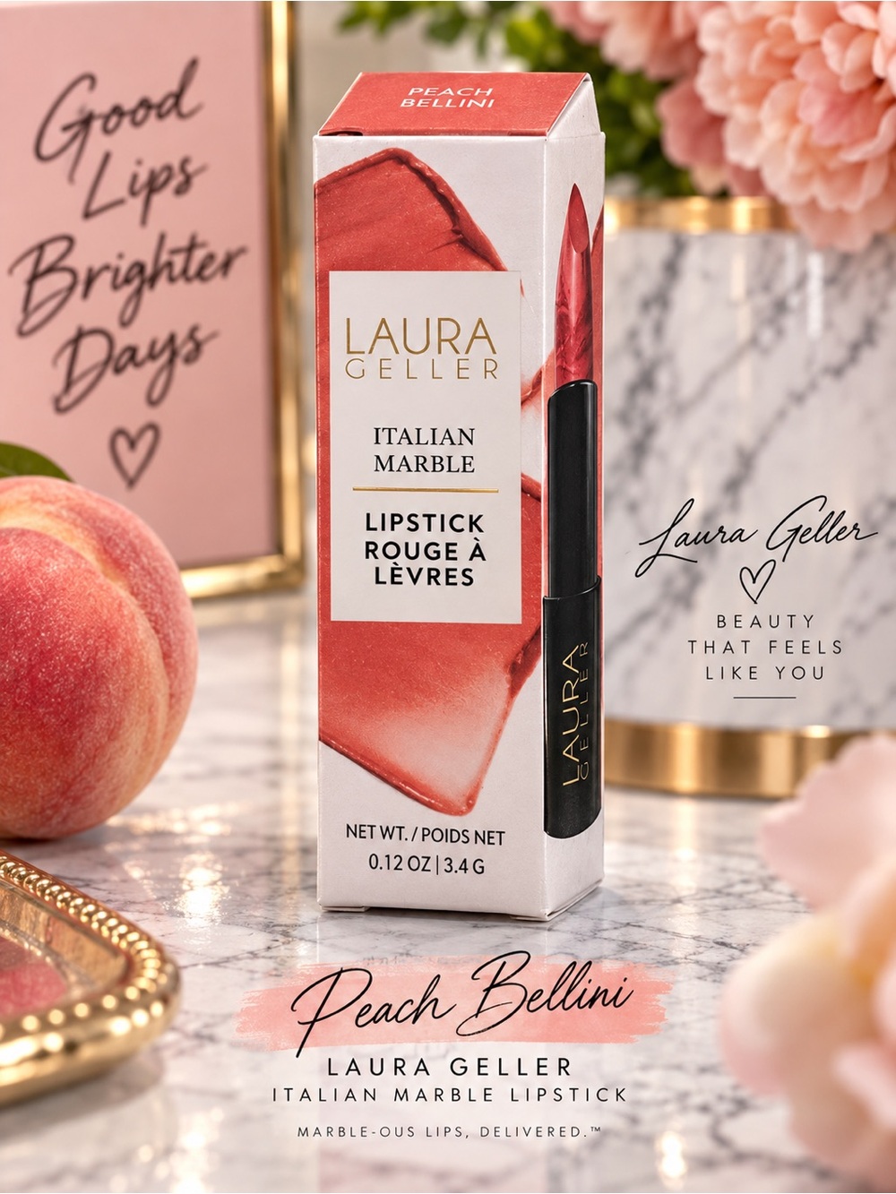 Laura Geller Italian Marble Lipstick Peach Bellini Full Size 3.4g